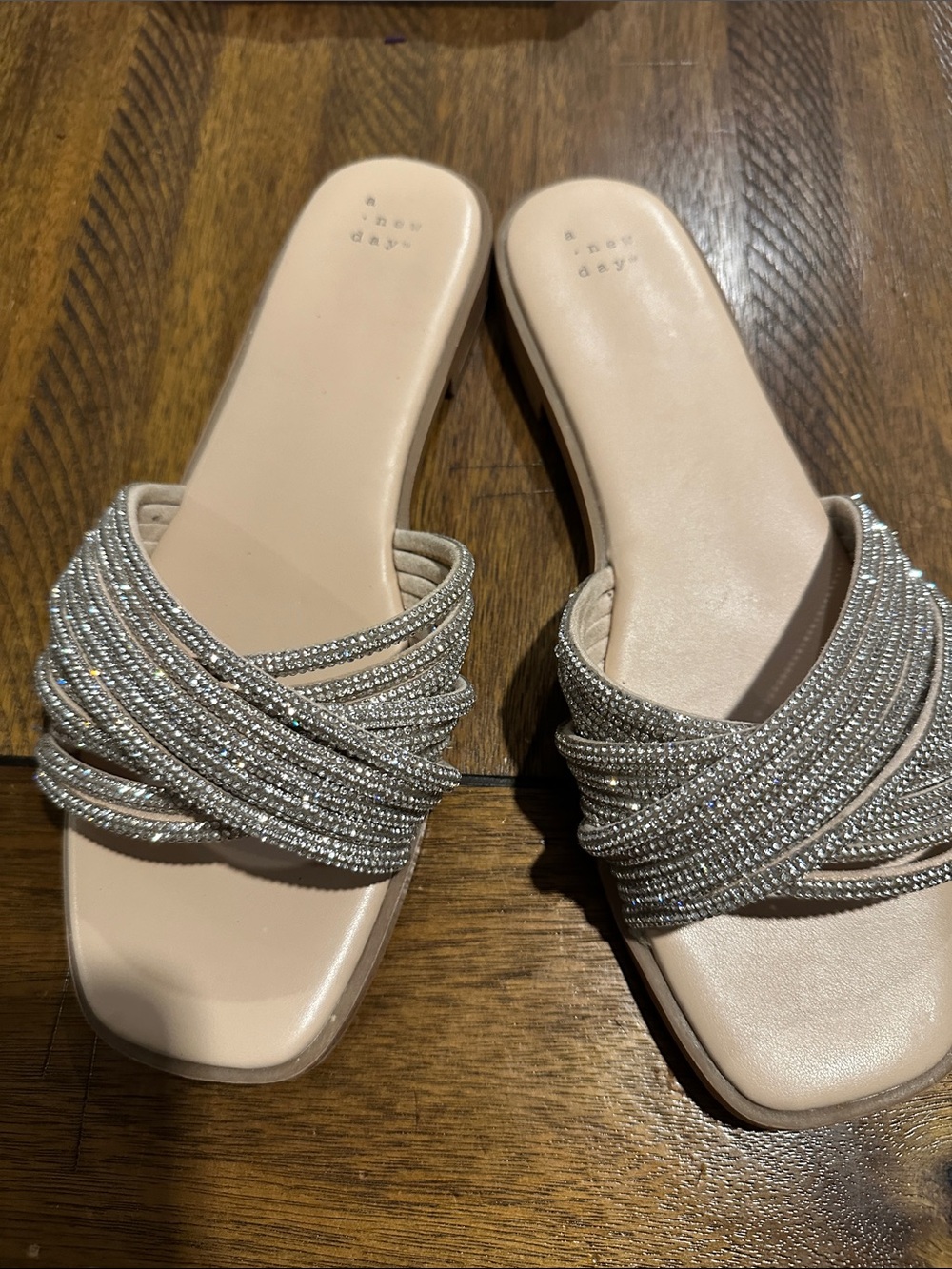 a new day Blush Slide Sandals with Silver Crystal Straps